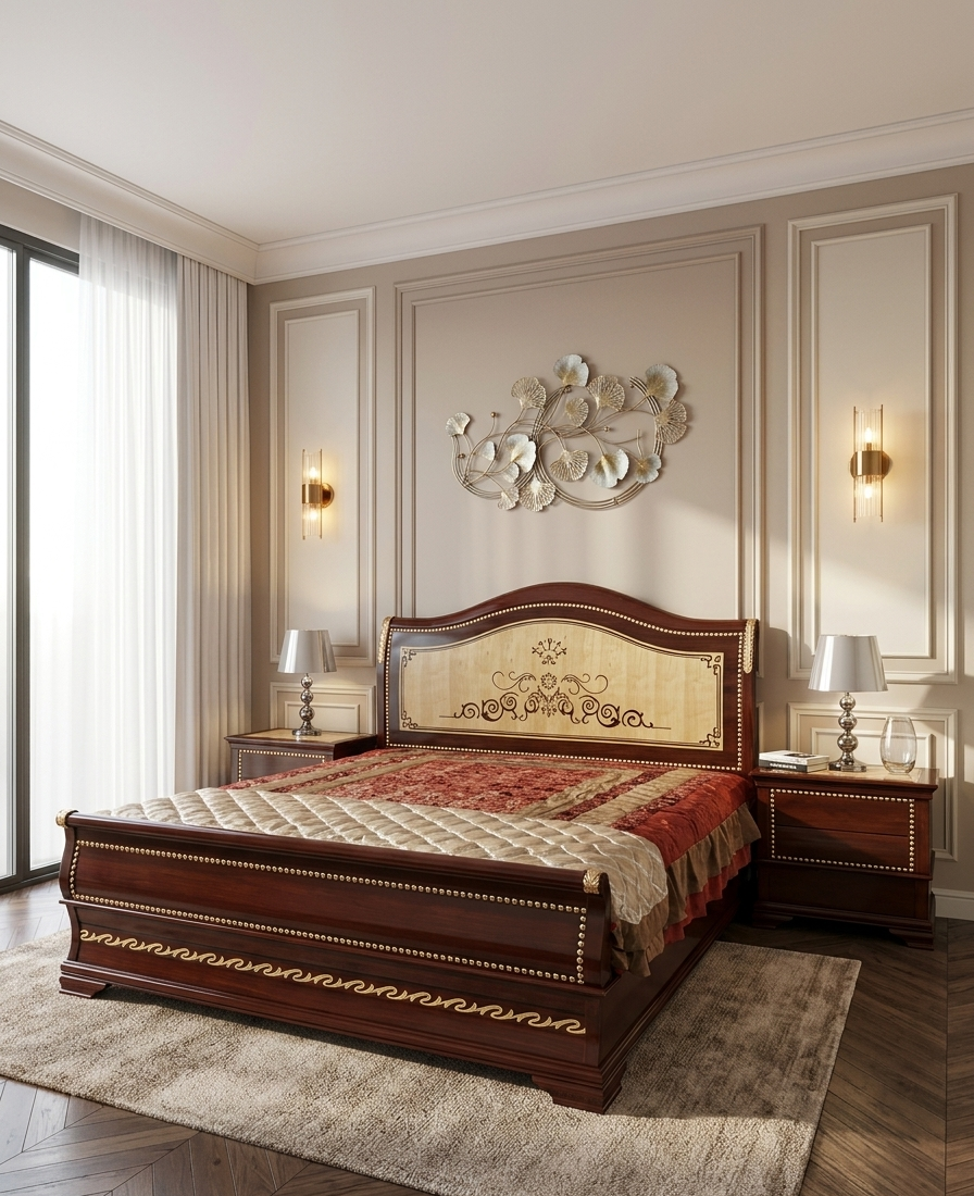 Gemini_Generated_Image_3j29oh3j29oh3j29 Gujrati Bed set Complete Solid High glass Finish - Image 1