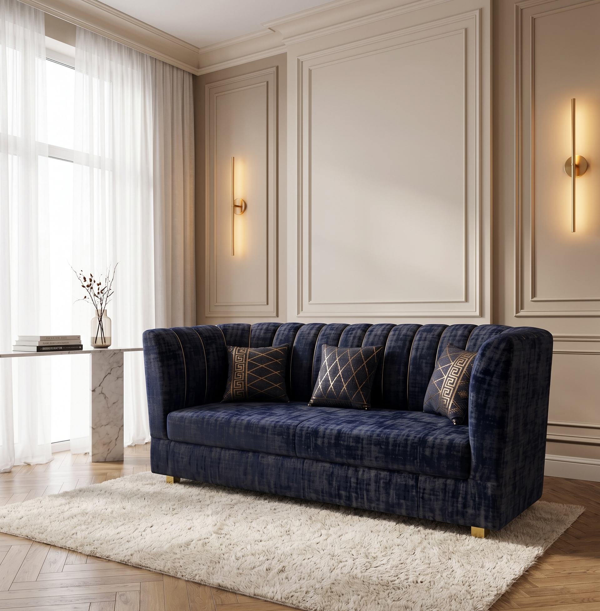 3 Sitter Couch with Brass Frame - Image 1