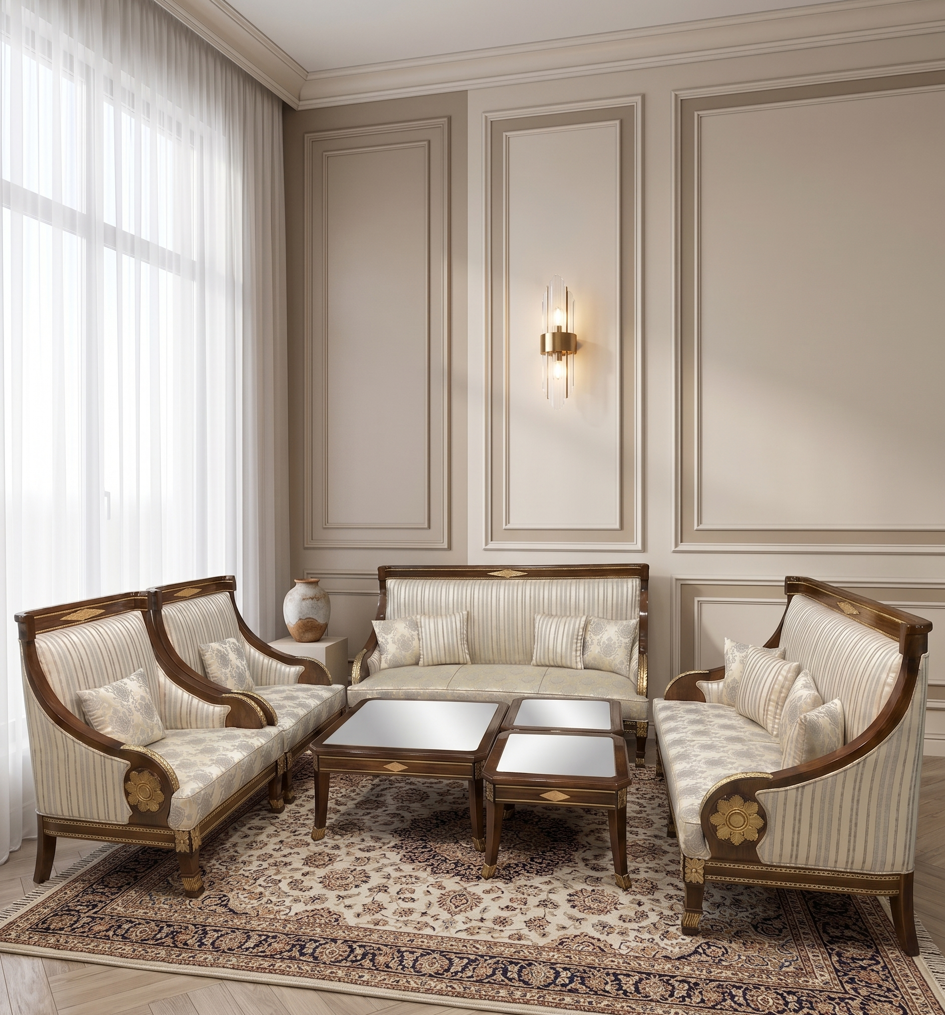 Gemini_Generated_Image_icvldgicvldgicvl Sofa Set Polish Wooden Complete With Table Set - Image 1